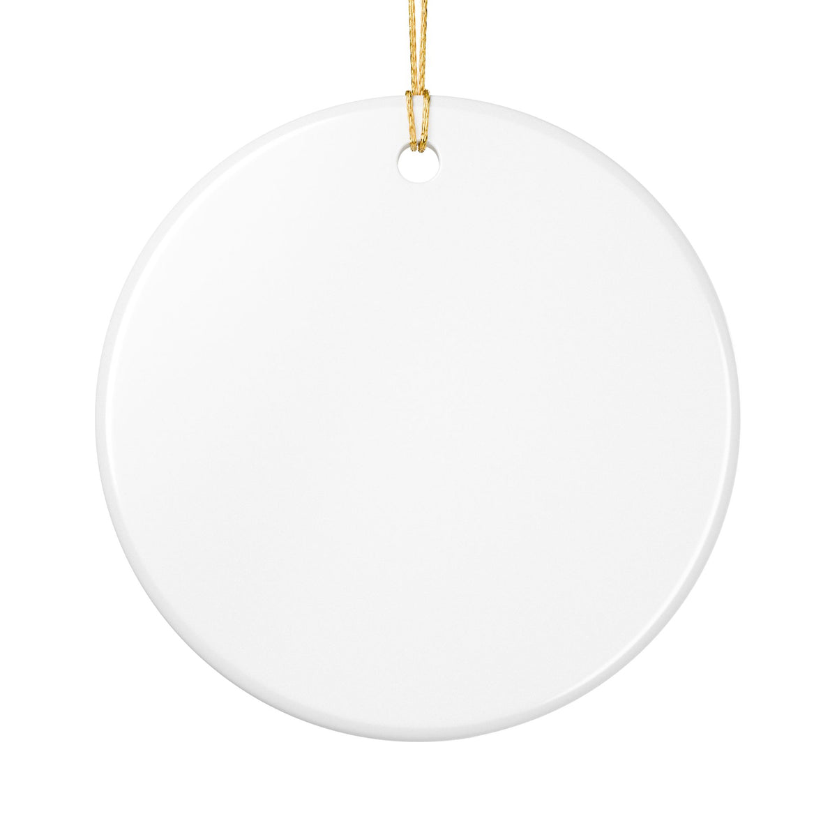 Blank glossy white reverse of the personalized new-home ceramic ornament.