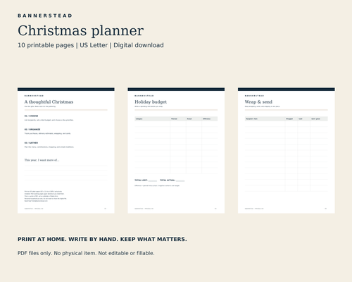 Christmas Gift & Gathering Planner — Printable PDF: previews of actual included pages; digital file only
